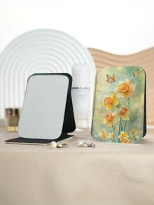 1pc Floral Countryside Oil Painting Style Compact Folding Makeup Mirror, Lightweight Durable PU Leather, Suitable For Travel, Gatherings, Work, School, All Ages - Multicolor - View 10