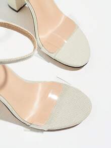 Giày sandal cao gót đế dày, quai ngang đơn giản, trong suốt, đa năng, thích hợp cho tiệc tùng, đi chơi hàng ngày, dành cho nữ. - màu trắng nhạt - Xem 5