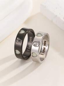 ATLVXJL Bộ 2 chiếc nhẫn đôi phát sáng hình trái tim, khắc chữ "I Love You", thích hợp làm trang sức đeo hàng ngày và quà tặng dịp lễ. - Nhiều màu - Xem 7
