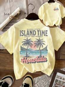 Camiseta de manga corta con estampado tropical informal para mujer - Estilo vintage urbano, unisex, holgada, de algodón, con cuello redondo. Blusas para mujer. blusas.blusas casuales para dama. - Albaricoque - Ver 5