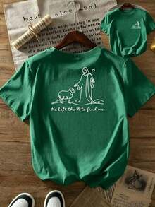 | 1 Playera para Mujer 100% Algodón Transpirable| Camiseta de manga corta para mujer con estampado religioso - Jesús y el Cordero del Pastor con la frase "Dejó los 99 para encontrarme" (Mateo 18:12-14), cuello redondo, estilo casual para iglesia, atuendo informal y ropa religiosa - Ideal para el verano. - Verde - Ver 9