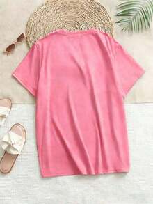 Blusa casual y cómoda, camiseta con bordado de fresa, primavera/verano - Rosa - Ver 2