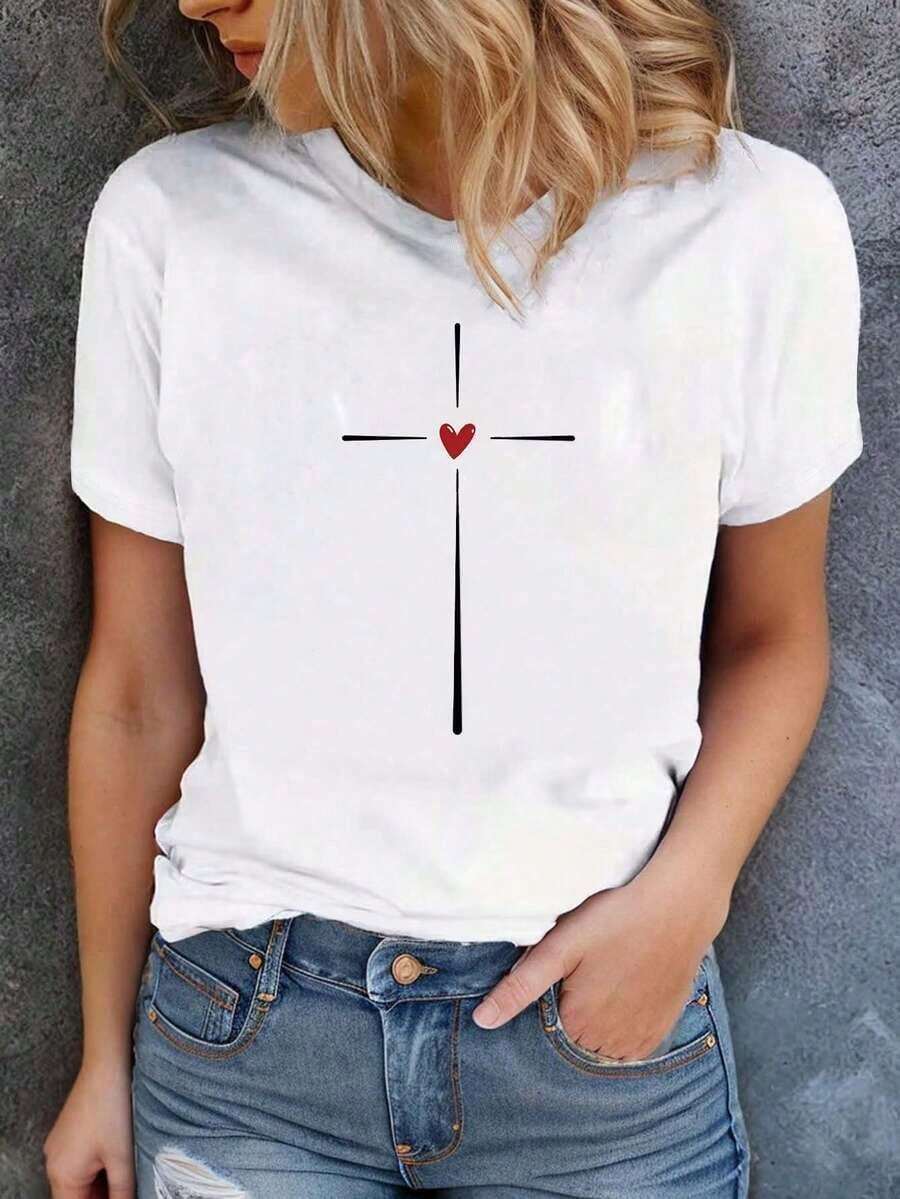 Camiseta de manga corta "No te enojes", ropa casual y linda para mujeres en verano - Rojo y blanco - Ver 1