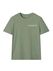 Nueva camiseta rosa de manga corta para mujer, con un estampado gráfico de pintura al óleo colorida y letras, sencilla y elegante.Adecuado para atuendos informales de vacaciones y primavera. - Hierba verde - Ver 3