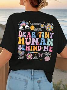 Howell Esta Camiseta Casual y Versátil Estilo Letter-Style Es Adecuada Para Primavera y Verano, Ofreciendo Comodidad y Elasticidad, Hecha de Algodón Puro. - Negro - Ver 3