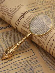 1pc Metal Handheld Magnifier, Vintage High-End 5X Engraved Magnifying Glass, Delicate Pattern Portable Magnifier For Reading Books - A - View 2