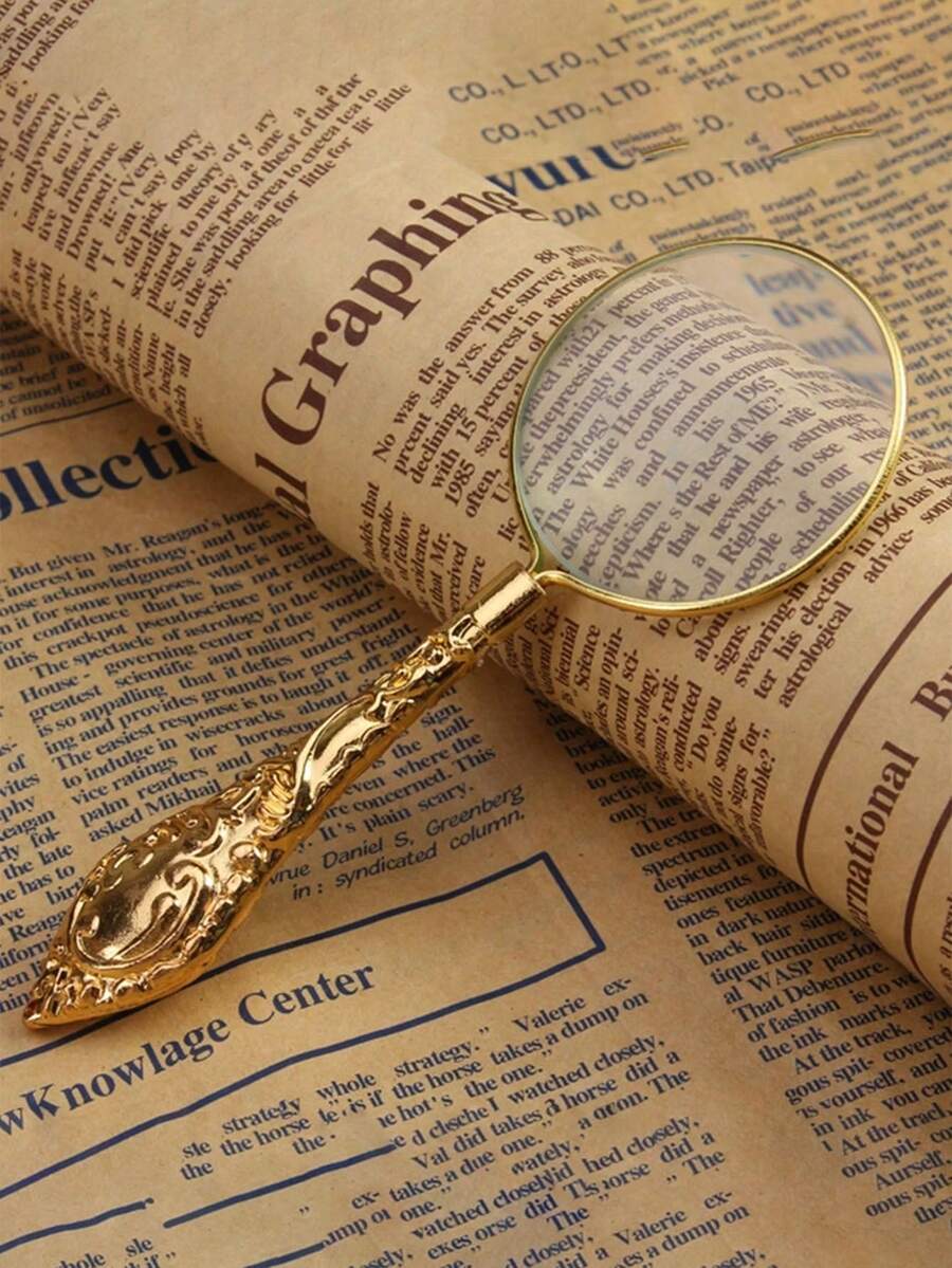 1pc Metal Handheld Magnifier, Vintage High-End 5X Engraved Magnifying Glass, Delicate Pattern Portable Magnifier For Reading Books