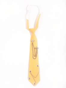 1pc Unisex Bright Yellow Star Rhinestone Chain Tie, Suitable For Sweet & Cool JK Uniform Outfit - Bright Yellow - View 3