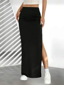 Nueva falda con abertura de moda para mujer de otoño - Negro - Ver 4