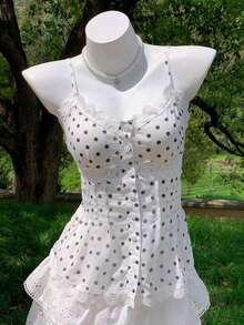 Este camisol de encaje bordado con flores de mujer de 2026 es una pieza elegante para primavera/verano, adecuada para varias ocasiones como vacaciones en la playa, salidas casuales y estilos Y2K/2000.Es perfecto para vacaciones de primavera, - Blanco y Negro - Ver 7