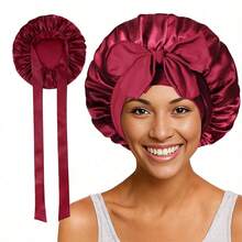 1 Peça Touca de Dormir de Seda Cetim de Luxo - Tamanho Ajustável e Confortável, Design com Laço - Cuidados com o Cabelo Unissex para Uso Noturno, Decoração de Banheiro - Multicolorido - Visão 3