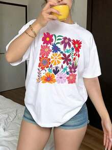 Camiseta de manga corta de cuello redondo talla grande, de moda para el verano - Blanco - Ver 1