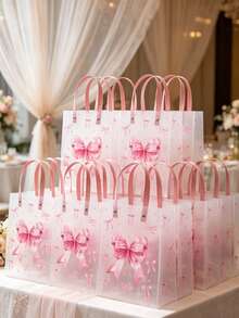 6 piezas Bolsas de regalo con lazo rosa, bolsas de fiesta transparentes con asas, decoraciones de fiesta de cumpleaños con lazo rosa, bolsas de embalaje de regalo para fiestas de boda y cumpleaños, decoraciones para fiesta de 1er cumpleaños, decoraciones para baby shower de niña, decoraciones para fiesta de revelación de género, decoraciones para despedida de soltera, suministros para fiesta de niña bebé - lazo rosa - Ver 7