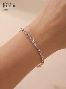 Hihho 1pc Unique Colorful Crystal Geometric Design Bracelet, Multiple Colors Available, Minimalist Fashionable Versatile Dopamine Bracelet, Suitable For Daily Wear And Holidays - Bracelet - View 3