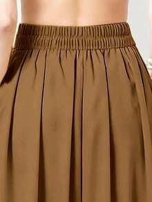Falda larga casual de unicolor con bolsillos laterales, primavera negro - Camel - Ver 5
