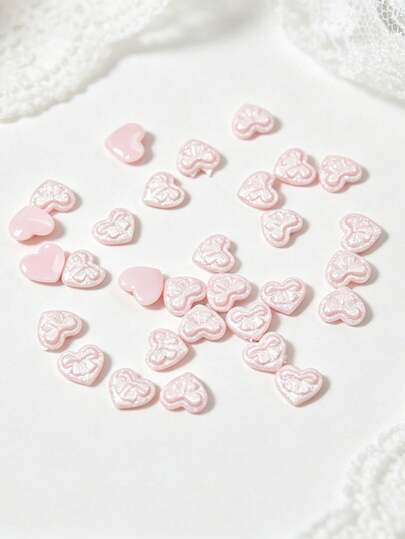 30/60pcs Elegant Pink Heart Nail Art Decorations, Valentine's Day/Mother's Day Gift, Y2K Minimalist Nail Accessories, Suitable For Short Nails, French Manicure