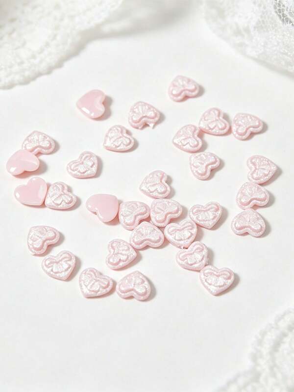 30/60 Stücke elegante rosa Herz Nail Art Dekorationen, Valentinstag/Muttertags Geschenk, Y2K minimalistisches Nail Zubehör, geeignet für kurze Nägel, French Manicure