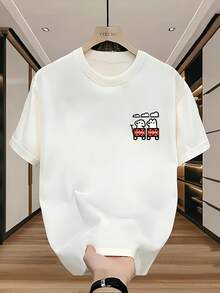Herren% Baumwolle Vielseitiges Rundhals-Kurzarm--Shirt Sommer Casual Bedrucktes Oberteil 777 - Weiss - Übersicht 11