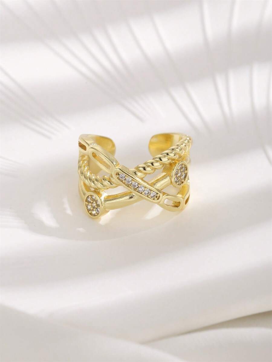 1 chiếc nhẫn hở mạ vàng 18K, đính đá Zirconia, thích hợp cho nữ đeo hàng ngày. - Vàng - Xem 1