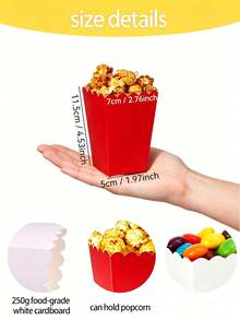7-Color Mixed Paper Popcorn Buckets, Mini Snack Boxes, Suitable For Popcorn, Candy, Cookies, Party Favors, Movie Nights - Red - View 4