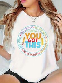 Camiseta gráfica de manga corta para mujer - Camiseta de verano con un diseño inspirador para ayudar a aumentar la confianza el día del examen. - Blanco - Ver 2