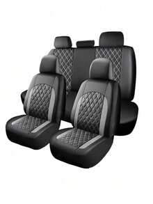 Universal Car Seat Covers, PU Leather Diamond Quilted Seat Cover Set, 2 Front/5 Seats, Non-Slip Backing, Suitable For Sedans, SUVs, Trucks, Easy Installation - A - View 16