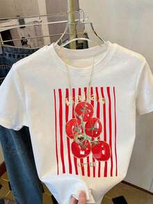 ,Estilo bohemio,,Estilo bohemio, Camiseta de mujer, camiseta de manga corta con gráfico de estilo casual de calle, top de verano lindo,Estilo casual verano,Estilo casual verano - Blanco 15 - Ver 3