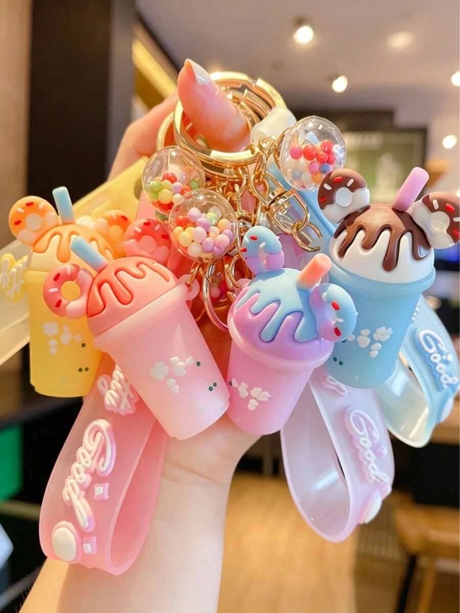 Cartoon Ice Cream PVC Keychain, Cute Bag And Backpack Charm, Car Key Accessory, Ideal Gift Choice For Back To School And Teacher's Day - Multicolor - View 1