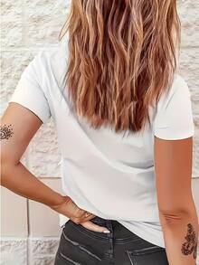 Camiseta Casual de Cuello Redondo con Estampado Gráfico para Mujer - Blanco - Ver 2