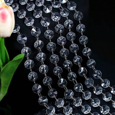 Dây pha lê acrylic treo trang trí bàn tiệc, đèn chùm, dây hoa pha lê trong suốt, đồ trang trí, hạt pha lê acrylic trong suốt, mặt dây chuyền trang trí cây thông Noel, cửa sổ, nhà cửa (6 mét)