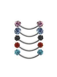 1/5pcs Full Rhinestone Ball Eyebrow Ring, Stainless Steel Round Ball Multi-Color Eyebrow Stud, Unisex Eyebrow Jewelry - Diamond Ball Model - View 3