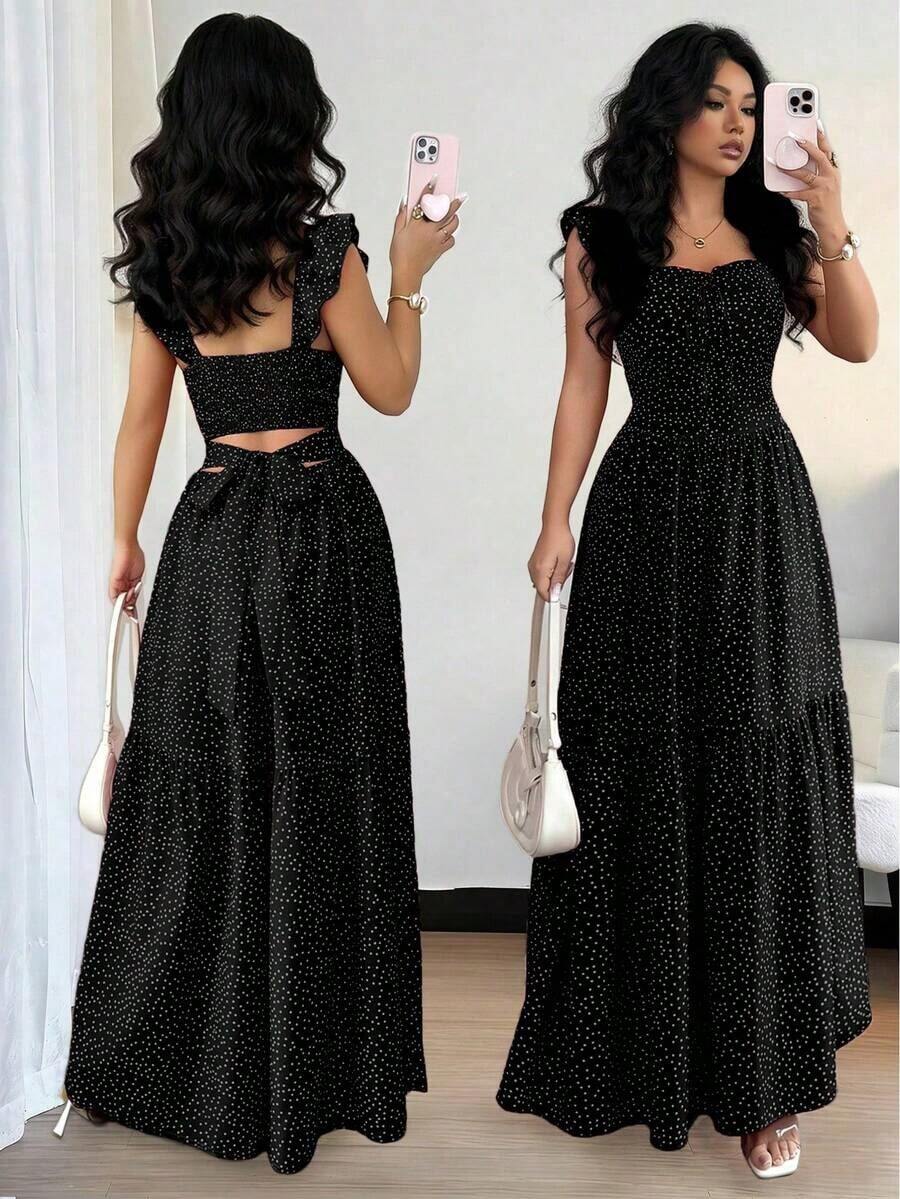 Women's Casual Summer Dress With Polka Dot Print, Bohemian Style, Loose Fit, Mid-Length, For Beach Vacation - 黑色 - 查看 1