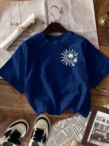 LUNE Women's T-Shirt, Casual Street Style Graphic Short Sleeve Tee, Cute Summer Top, Sunset Graphic Tee, Men's Graphic Tee, Summer T-Shirt, Sun Hoodie, Summer Sweatshirt, Summer Outfits For Women, Sweatshirts For Summer - 海軍藍 - 查看 2