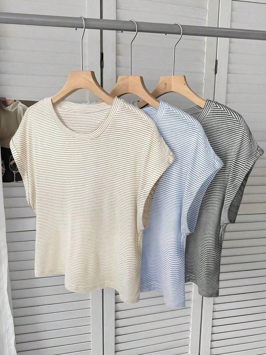 LUNE Set de 3 camisetas básicas de manga corta de unicolor, tops casuales, tops básicos para salir, tops de aeropuerto para mujer, tops de streetwear, tops de verano para mujer, 3 piezas, tops cortos, tops para mujer, camisetas para mujer, tops para salir para mujer, tops de festival para mujer, tops de color amarillo mantequilla para salir para mujer, tops de unicolor, tops sencillos, casuales - Multicolor 5 - Ver 1