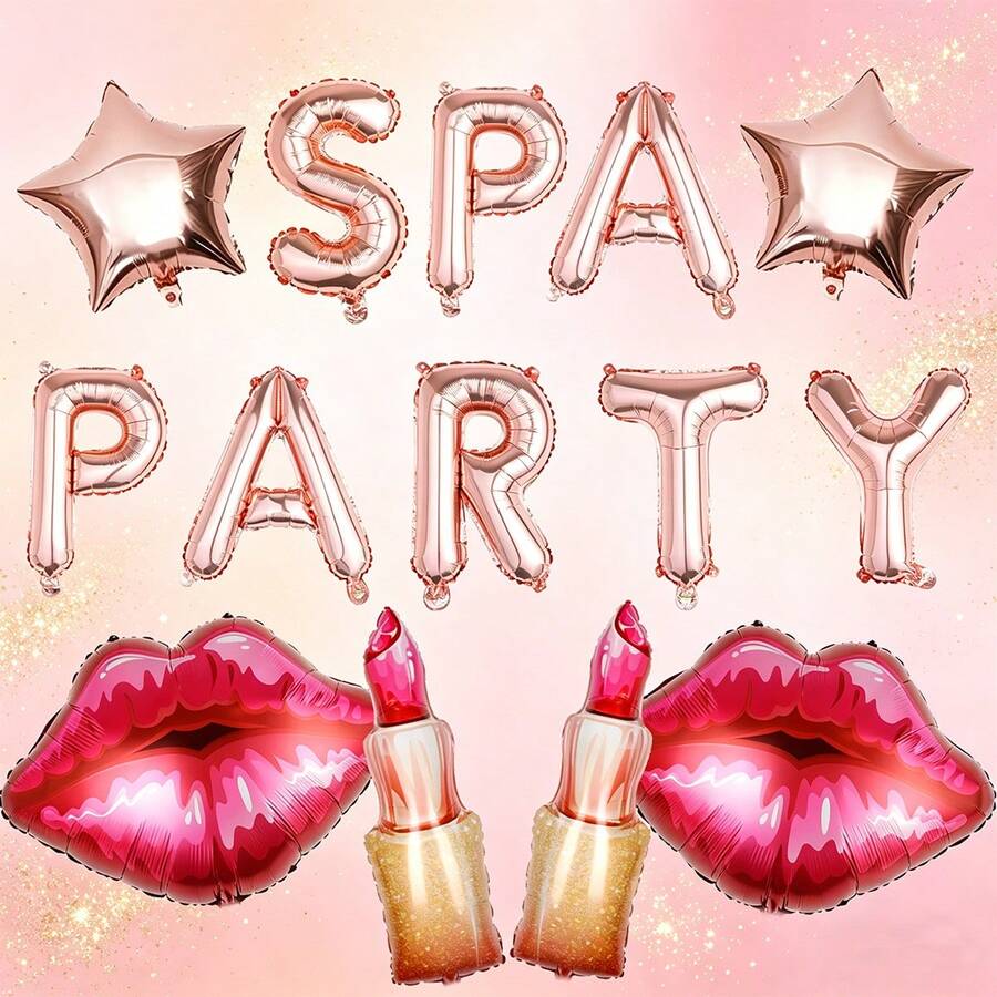 14 قطعة مجموعة بالونات بموضوع SPA، تشمل حرف "حفلة SPA" بلون الذهب الوردي مقاس 16 بوصة، وشفاه حمراء وأحمر شفاه، مناسبة لحفلات SPA وحفلات العروس وحفلات الاستحمام وحفلات البيجاما وحفلات الموضوع المكياج، ديكور للصور الفوتوغرافية الداخلية والخارجية - متعدد الألوان - مشاهدة 1
