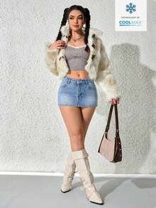 Minifalda vaquera ajustada de talle bajo y sexy para mujeres - Azul - Ver 4