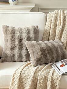 1pc Luxury Faux Rabbit Fur Pillow Case/Cushion Cover, Checkered Bubble Plush Cushion Cover, Suitable For Sofa, Bedroom, Headboard Decor, Soft & Skin-Friendly, Coffee Color - Brown - View 1