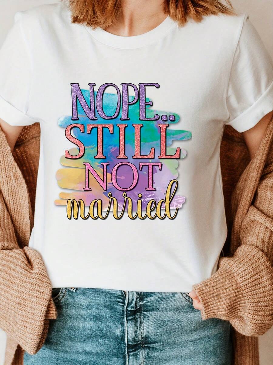 Elegante Camiseta Diaria de Cuello Redondo Sin Estampado, Top Casual de Manga Corta para Verano y Primavera, Camiseta Chic de Moda para Mujer - Blanco - Ver 1