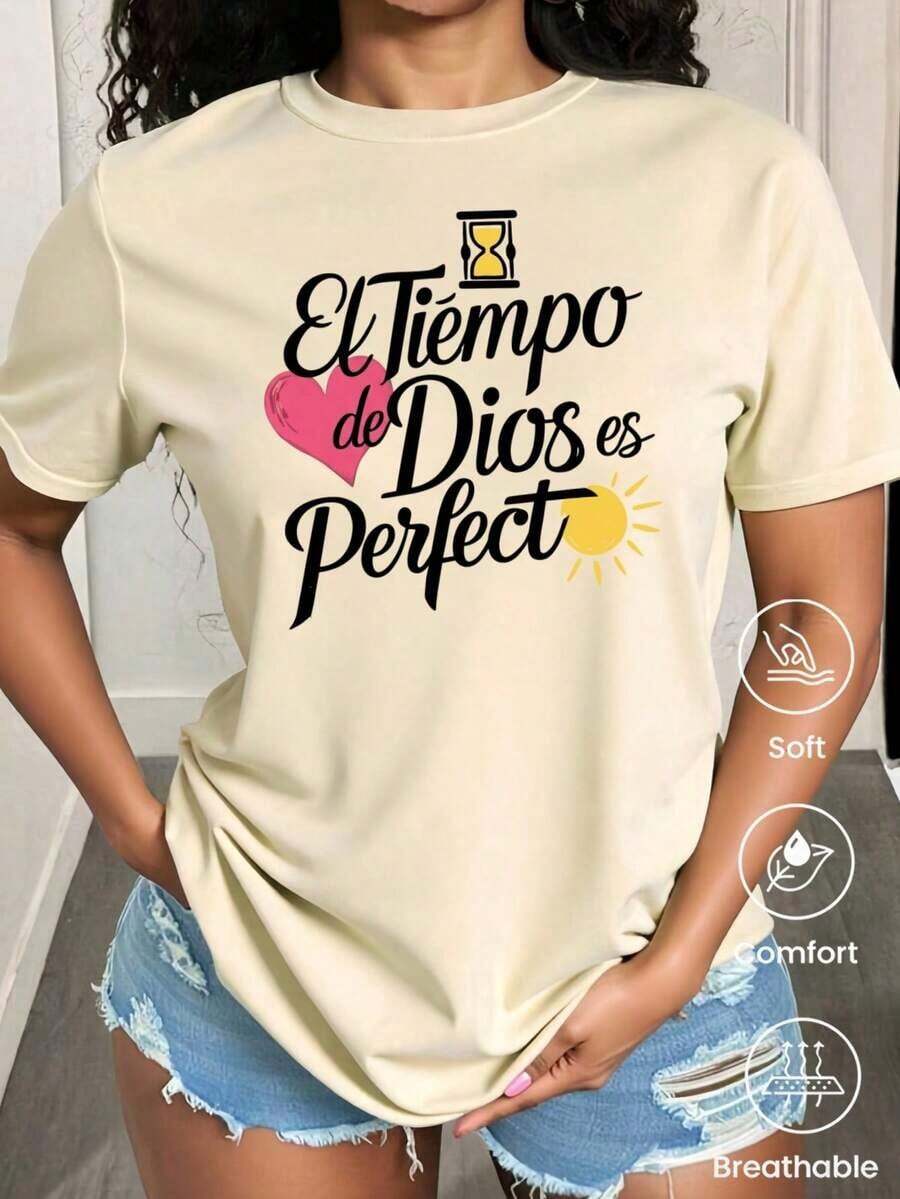 Camiseta de manga corta de moda para primavera y verano de 2026, hecha en México, 180 gramos. Estampado de dibujos animados, modelo de pareja, apta para uso interior o exterior. Cuello redondo, unisex, ideal para oficina y ocio. Paquete de una pieza. - Albaricoque - Ver 1