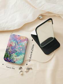 1pc Floral Countryside Oil Painting Style Compact Folding Makeup Mirror, Lightweight Durable PU Leather, Suitable For Travel, Gatherings, Work, School, All Ages - Multicolor - View 5