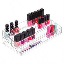 InterDesign Cosmetic Vanity or Cabinet to Hold Makeup Beauty Accessories 4 Large Compartments, Clear Clarity Nail Polish Organizer, Stadium, Water - transparente - Ver 4