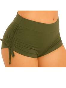 SW Women's Bikini Shorts Sunkini Shorts With Adjustable Side Ties For Beach, Pool, Knot, And Drawstring. - 橄欖綠. - 查看 1