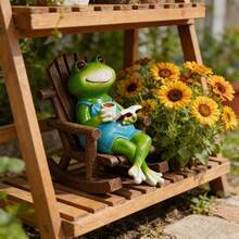Resin Rocking Chair Frog Reading Figurine, Outdoor Garden Pond Decor, Cute Desktop Micro Landscape Ornament - A - View 8