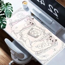 1片電競遊戲滑鼠墊 - 附可愛插圖圖案。大尺寸、防滑且可水洗的橡膠桌墊（辦公桌配件）。耐用、防污的遊戲滑鼠墊與桌面裝飾。電競玩家的理想禮物 - A - 查看 3
