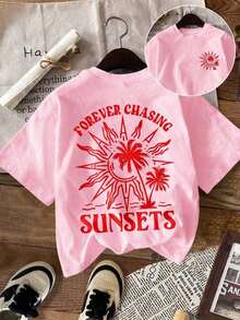 LUNE Women's T-Shirt, Casual Street Style Graphic Short Sleeve Tee, Cute Summer Top, Sunset Graphic Tee, Men's Graphic Tee, Summer T-Shirt, Sun Hoodie, Summer Sweatshirt, Summer Outfits For Women, Sweatshirts For Summer - 羅莎 - 查看 4