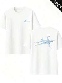Camiseta de mezcla de algodón con estampado gráfico, ligera, de jersey de algodón con estampado a doble cara, duradera, de corte clásico, casual, esencial para el otoño. - Blanco - Ver 7
