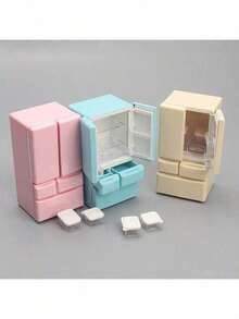 1Set Realistic Miniature Double-Door Refrigerator, Boxed, Detailed Creative Toy, Life Appliances Model, Collectible, Quality ABS Plastic, 3 Colors Available - Multicolor - View 2