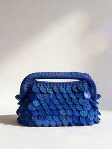 Dedoo 2026 Nuevo Clutch de Fibra Natural, Bolso de Playa de Verano Tejido a Mano de Paja de Hierba Raffia, Bolso Tejido de Paja - Azul - Ver 5