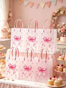 6 piezas Bolsas de regalo con lazo rosa, bolsas de fiesta transparentes con asas, decoraciones de fiesta de cumpleaños con lazo rosa, bolsas de embalaje de regalo para fiestas de boda y cumpleaños, decoraciones para fiesta de 1er cumpleaños, decoraciones para baby shower de niña, decoraciones para fiesta de revelación de género, decoraciones para despedida de soltera, suministros para fiesta de niña bebé - lazo rosa - Ver 2