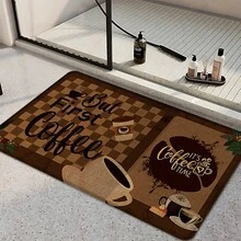 1pc Coffee Pattern Printed Linen Kitchen Rug, Carpet, Mat, Bathroom Mat, Doormat, 3D Printed Rectangular, Suitable For Living Room, Bedroom, Hallway, Bathroom, Laundry Room - Polyester Carpet, Suitable For Indoor And Outdoor Home Decor - Multicolor - View 2
